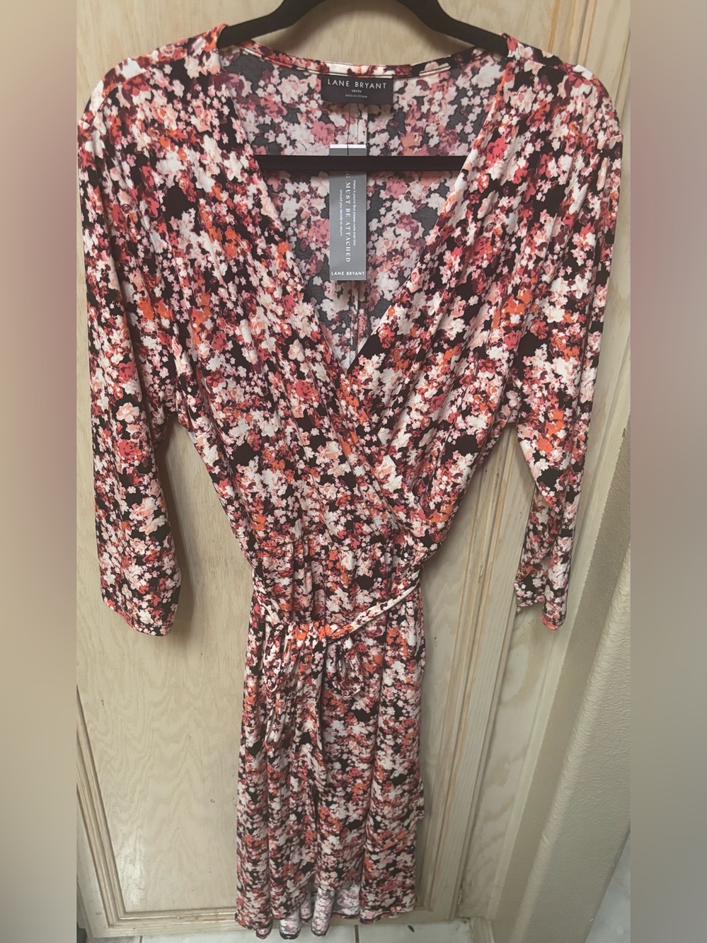 NEW Lane Bryant High Low Jersey Midi Dress Floral Size 18/20 Wrap 3/4 Sleeve